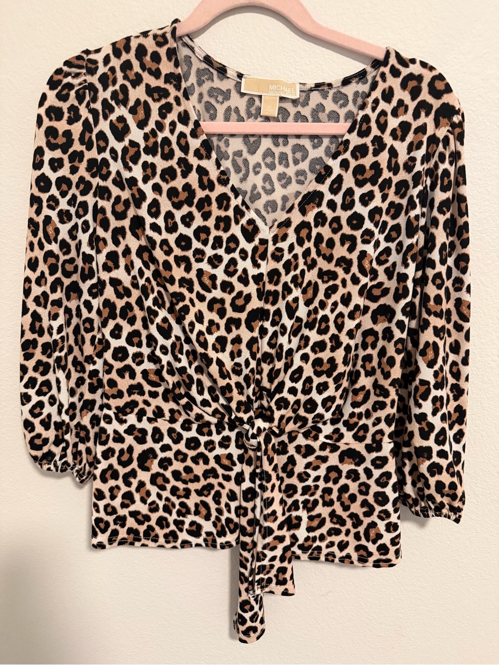 Michael Kors Leopard-Print Tie-Front Blouse in Beige and Black